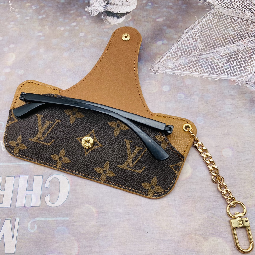 Close-up of leather eyeglass case stitching