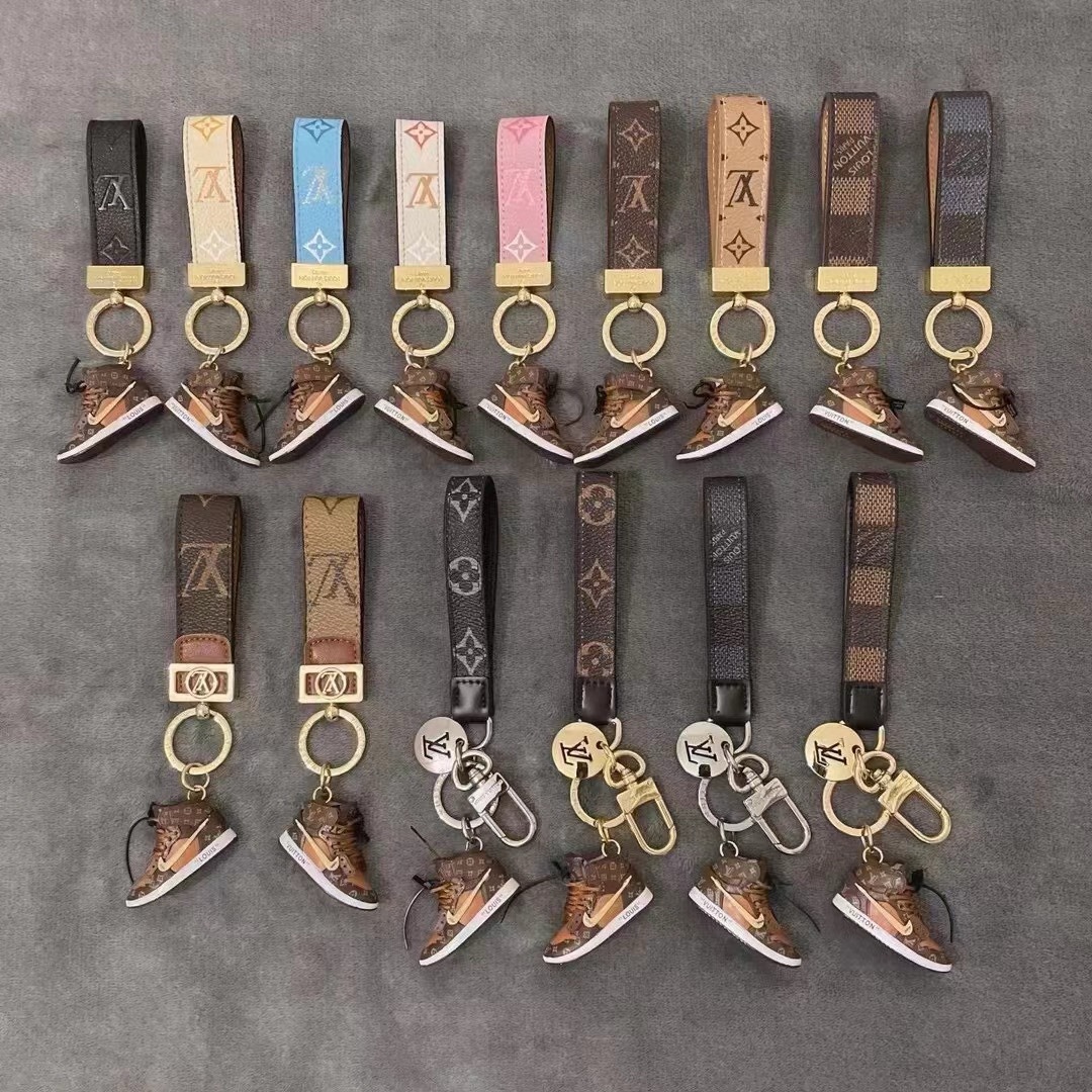 Close-up of leather shoe keychain details