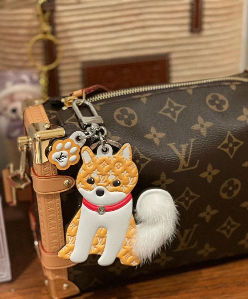 Shiba Inu leather keychain front view