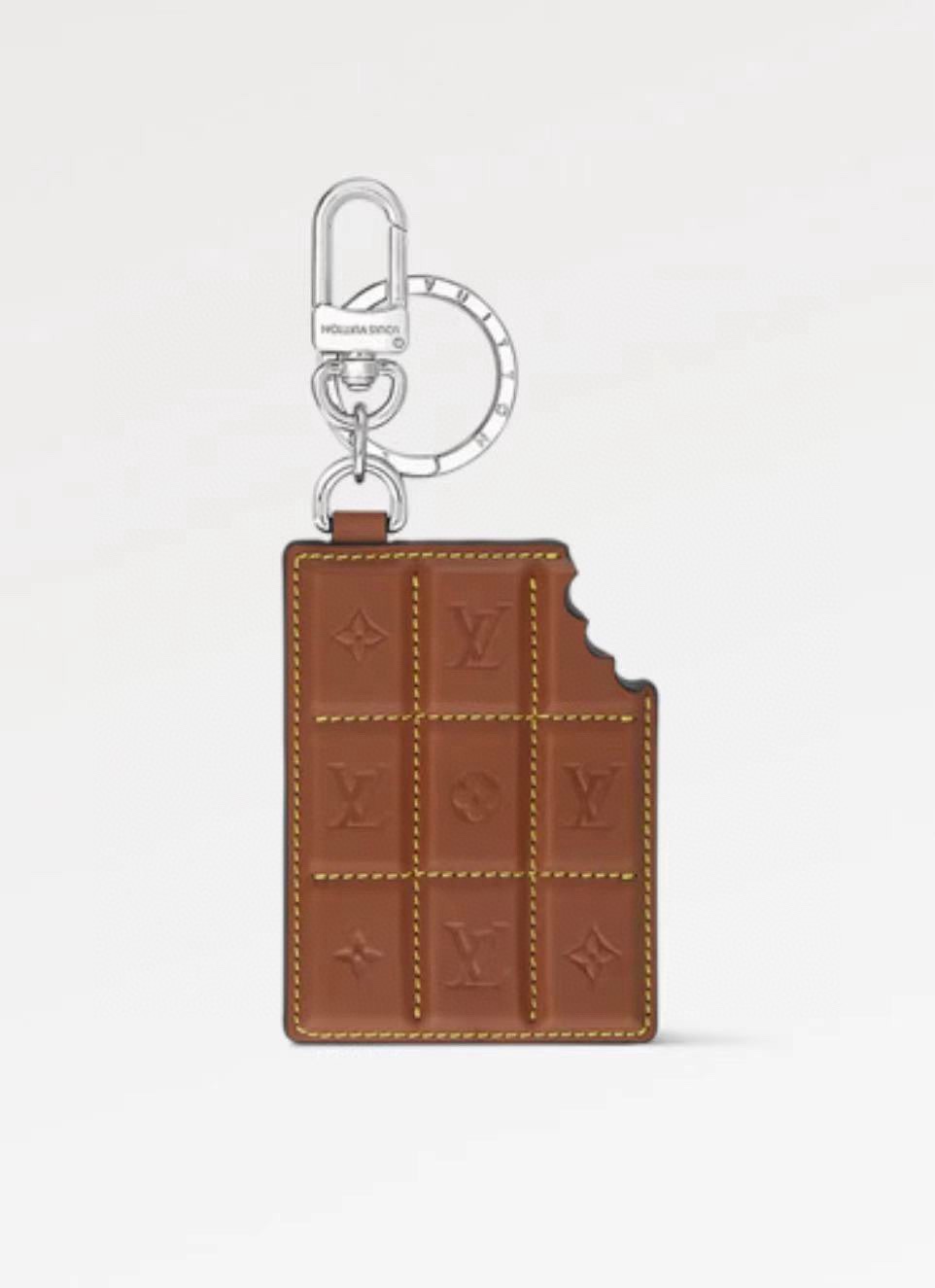 Chocolate leather keychain close up