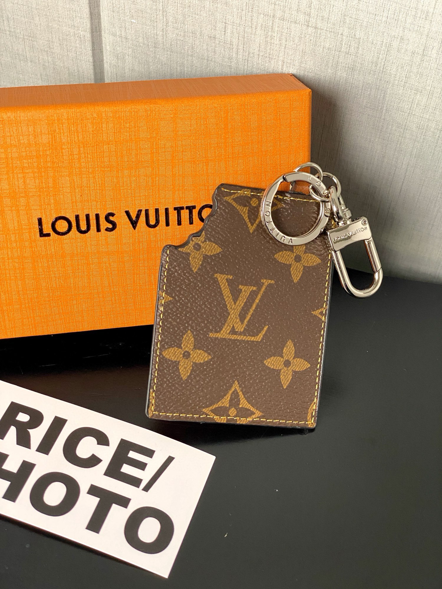 Branding on the chocolate bar keychain.