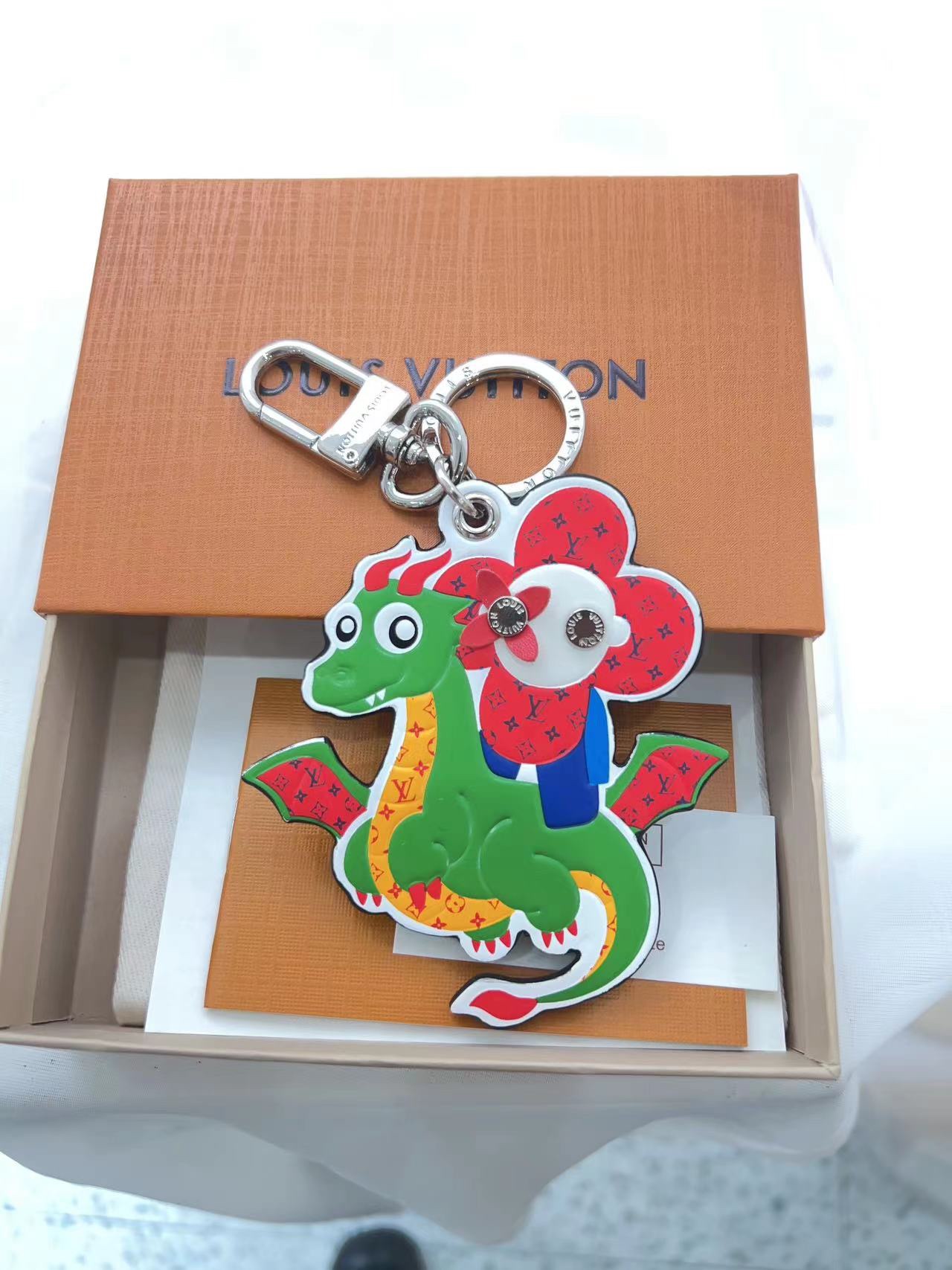 Leather dragon keychain front view