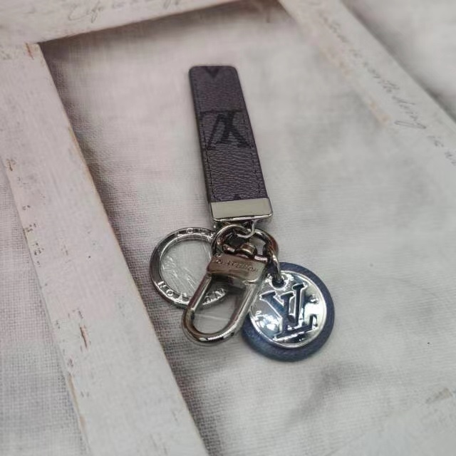 Engraved leather keychain side view