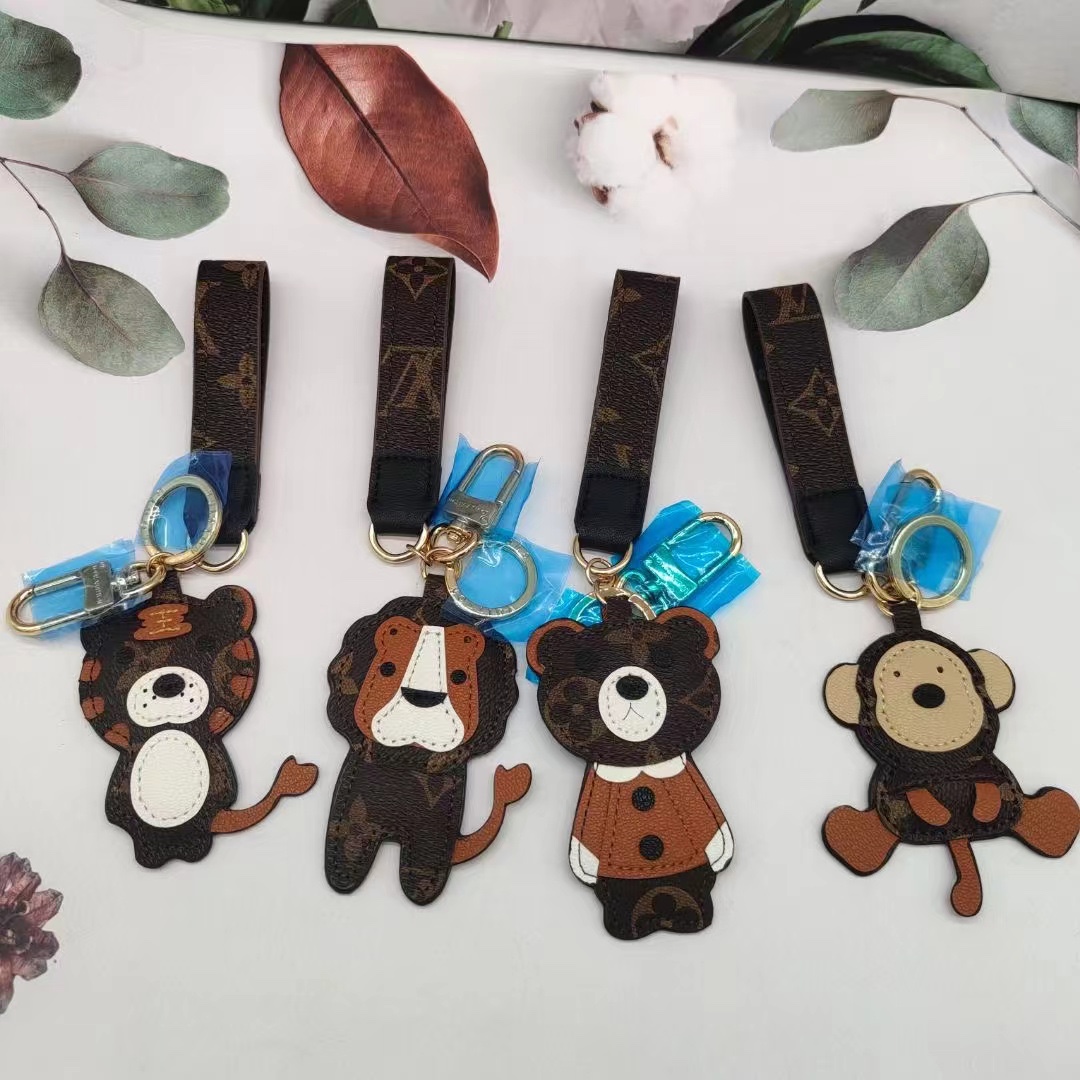 Leather animal keychain close-up