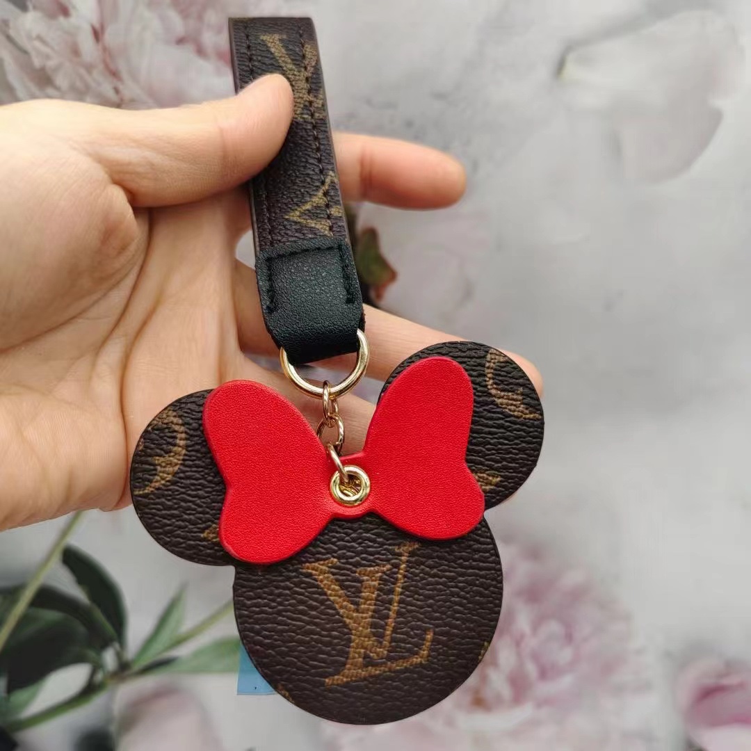 Close up of Mickey head leather keychain