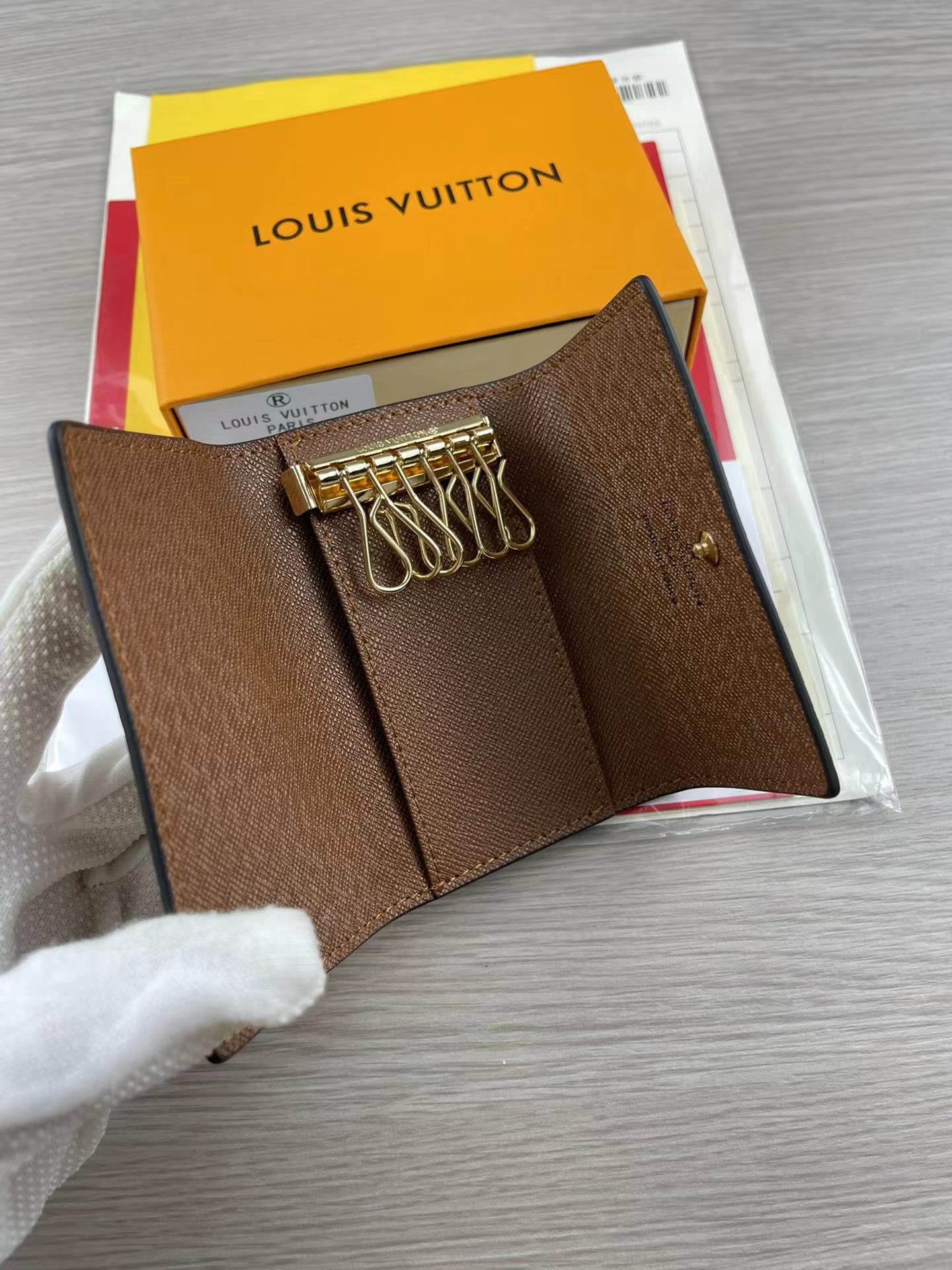 Genuine leather keychain in pocket