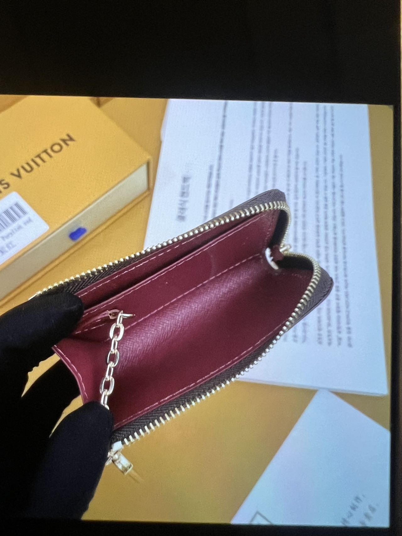 Close-up of leather card holder