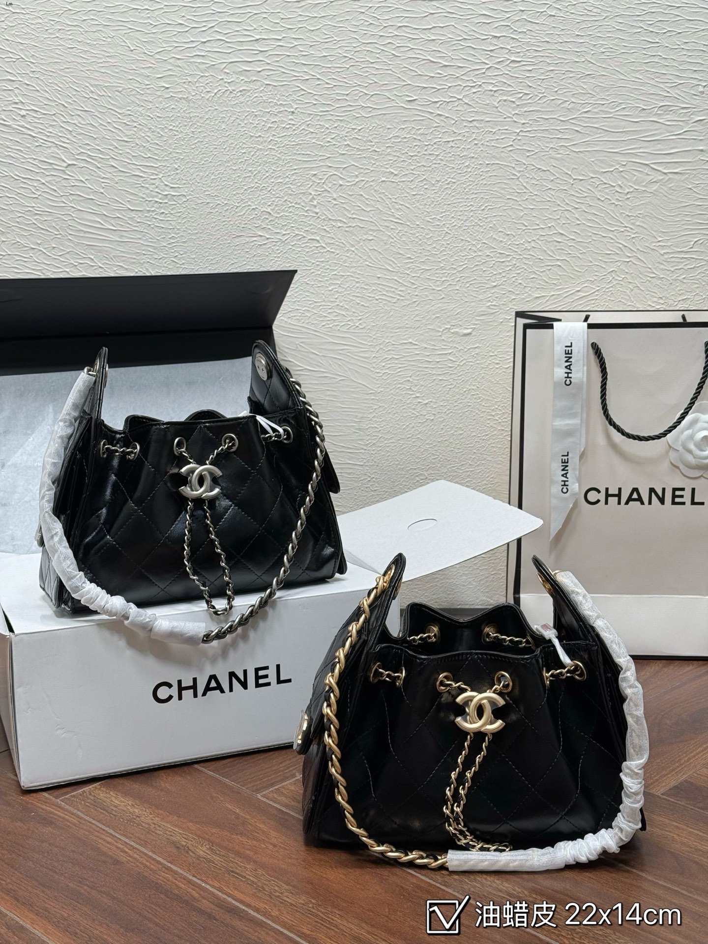 323 | Chanel Chanel 25bag Mini | Double C Logo Rhombus Leather Chain Waxed Leather | Hobo Bag Hand Shoulder Bag Hobo Bag | Size: 22x14cm Packaging
