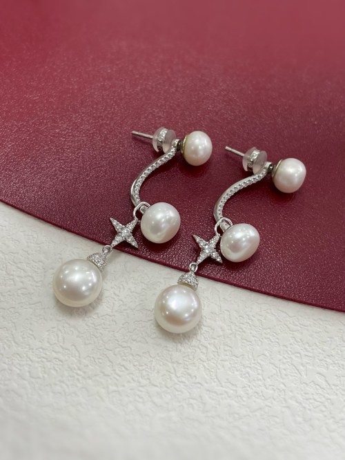 Freshwater Pearl Star Earrings, S925 Silver Zircon, Multi-Layer Detachable