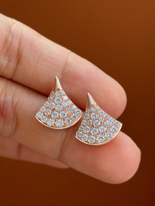 BV Inspired Diamond Fan Shaped Stud Earrings, S925 Sterling Silver