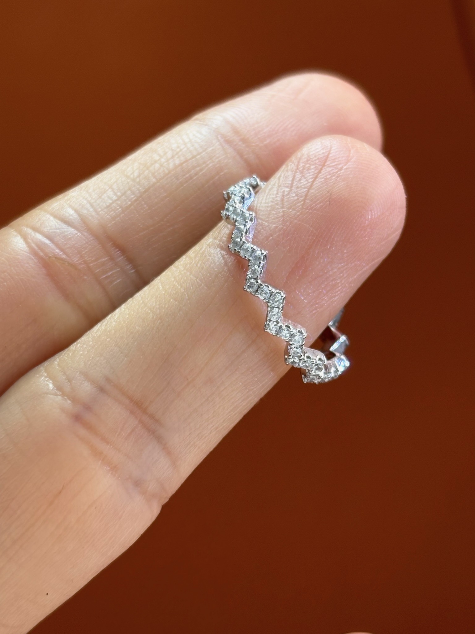 Zigzag Wavy S925 Sterling Silver Ring with Diamonds for Women, Stackable 6 i1729653997 1444 5