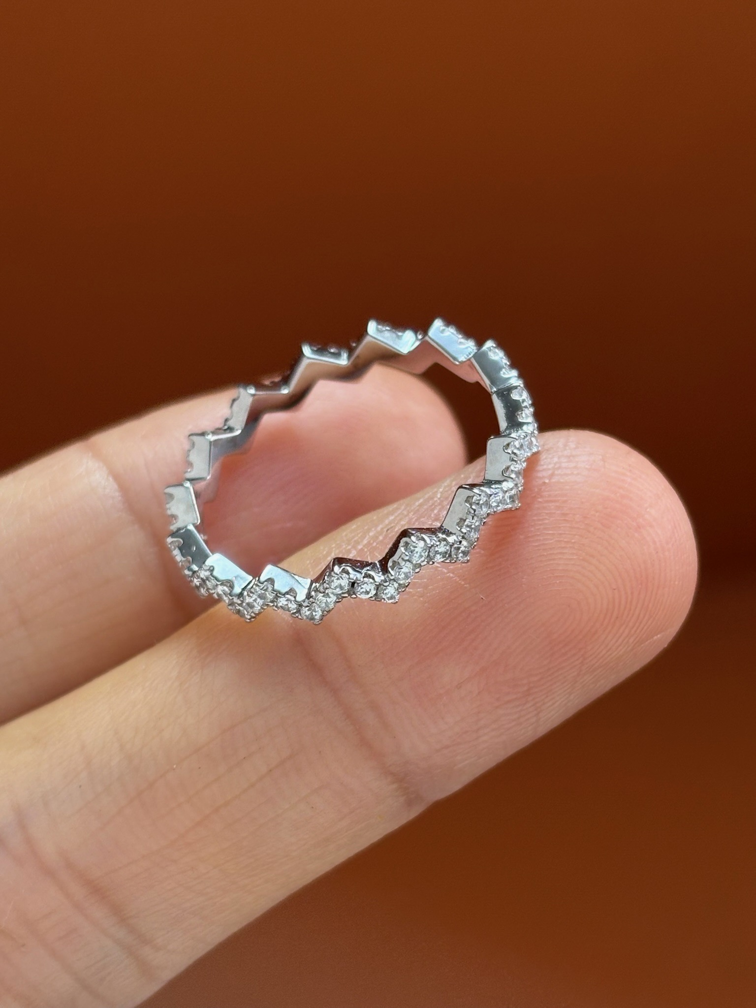 Zigzag Wavy S925 Sterling Silver Ring with Diamonds for Women, Stackable 8 i1729653997 8134 0