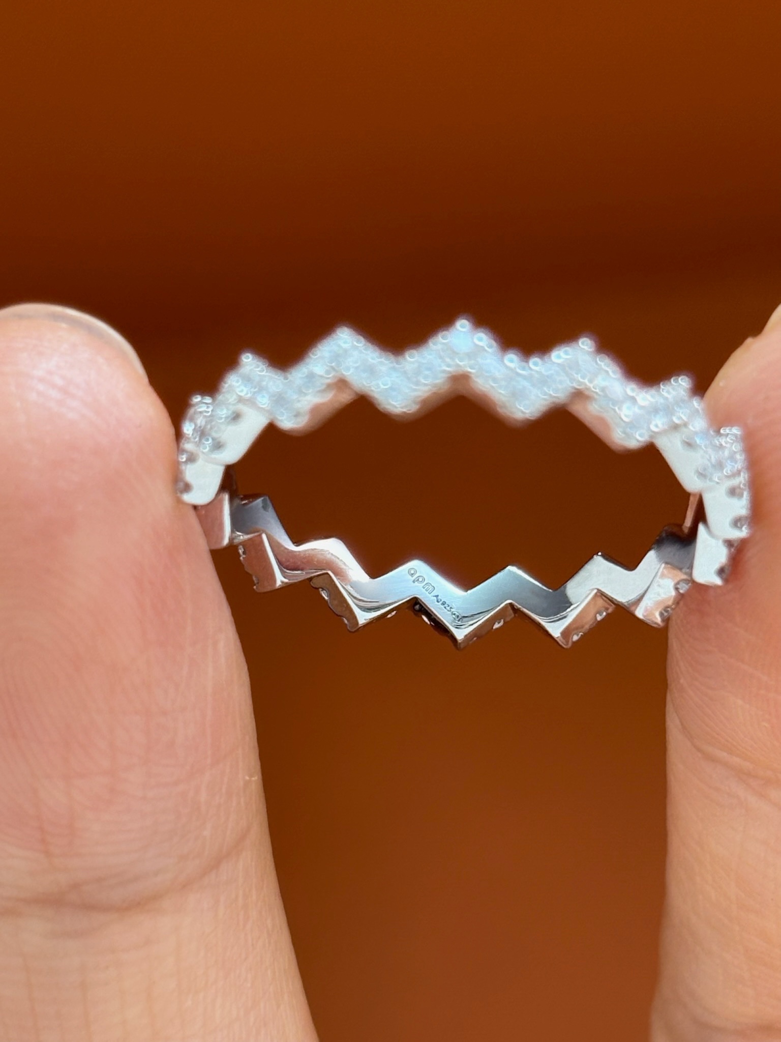 Zigzag Wavy S925 Sterling Silver Ring with Diamonds for Women, Stackable 10 i1729654005 4972 0