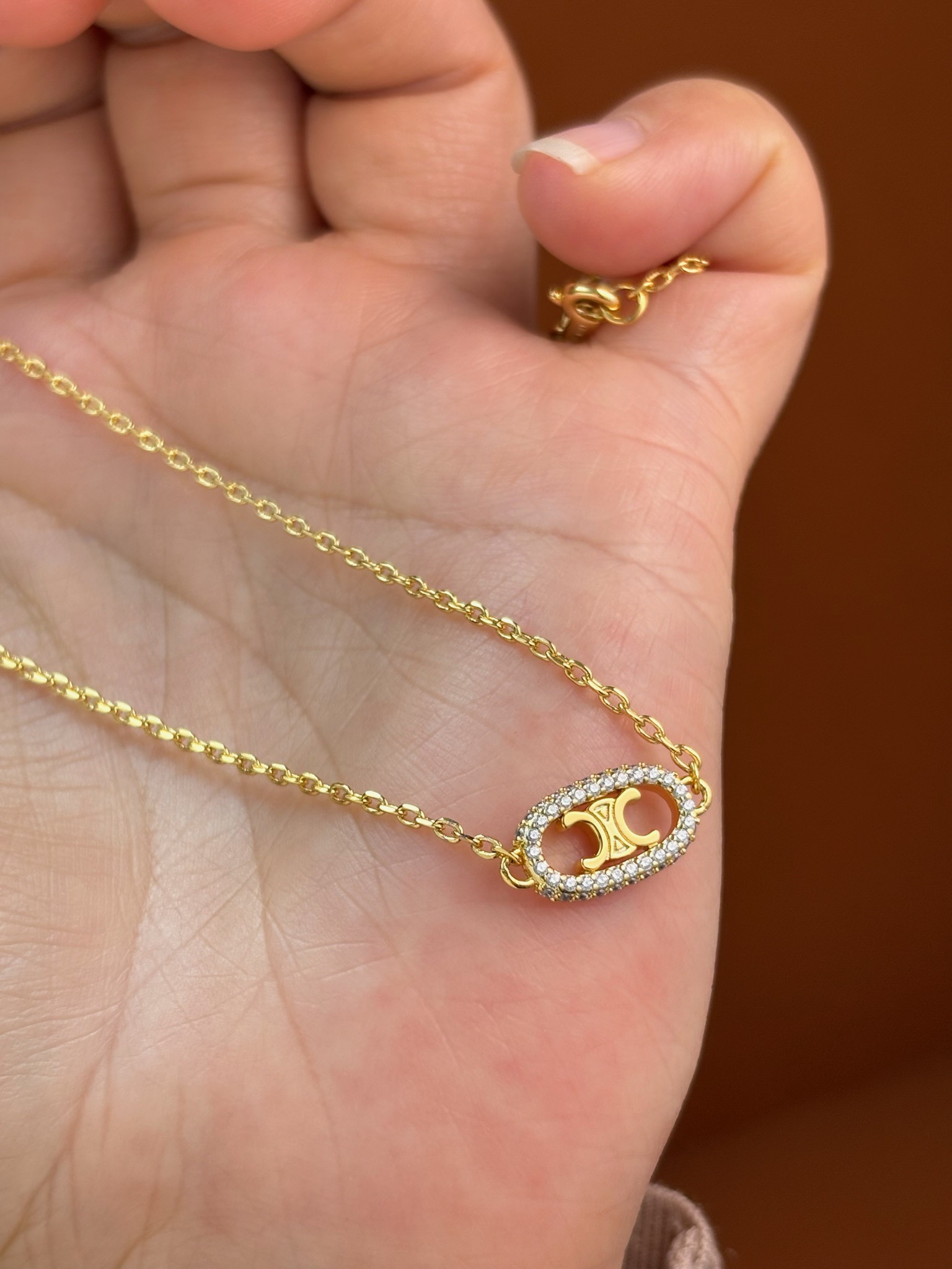 Celine Gold Finish Triomphe Necklace With Crystals - Elegant and Refined 2 i1733041225 2138 3