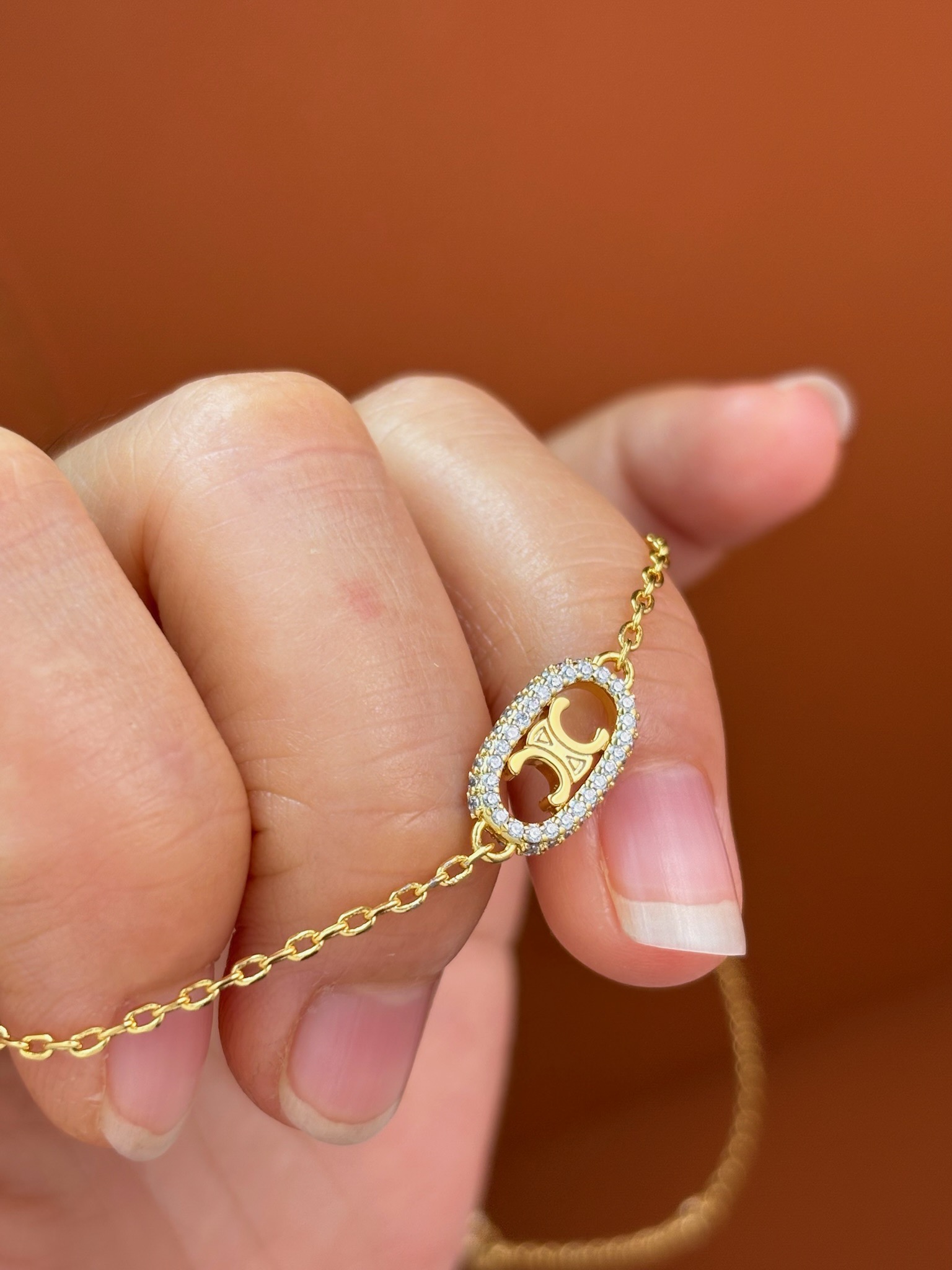 Celine Gold Finish Triomphe Necklace With Crystals - Elegant and Refined 3 i1733041225 2981 5