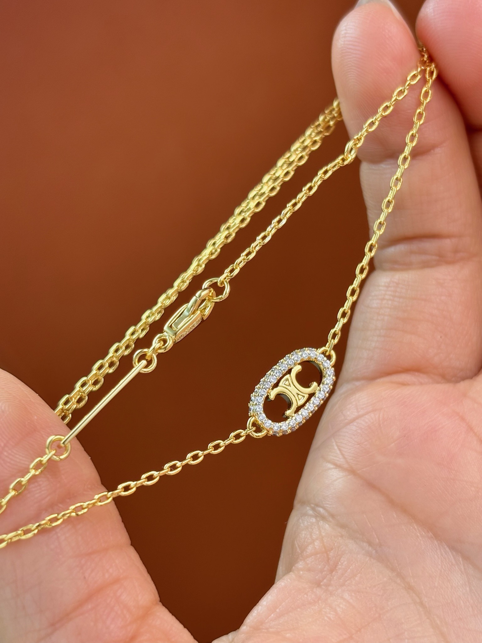 Celine Gold Finish Triomphe Necklace With Crystals - Elegant and Refined 6 i1733041225 6324 2