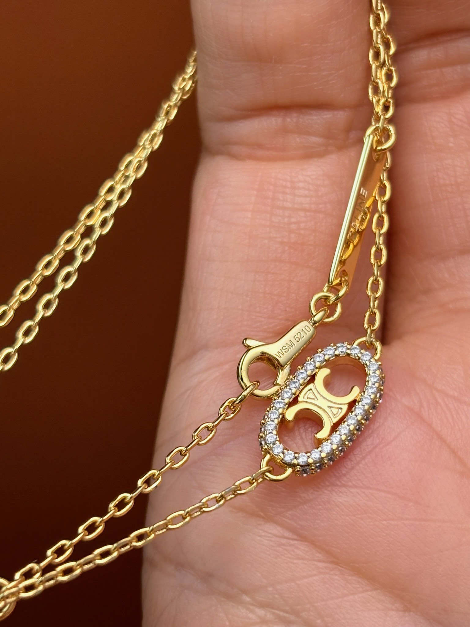 Celine Gold Finish Triomphe Necklace With Crystals - Elegant and Refined 8 i1733041225 8160 4