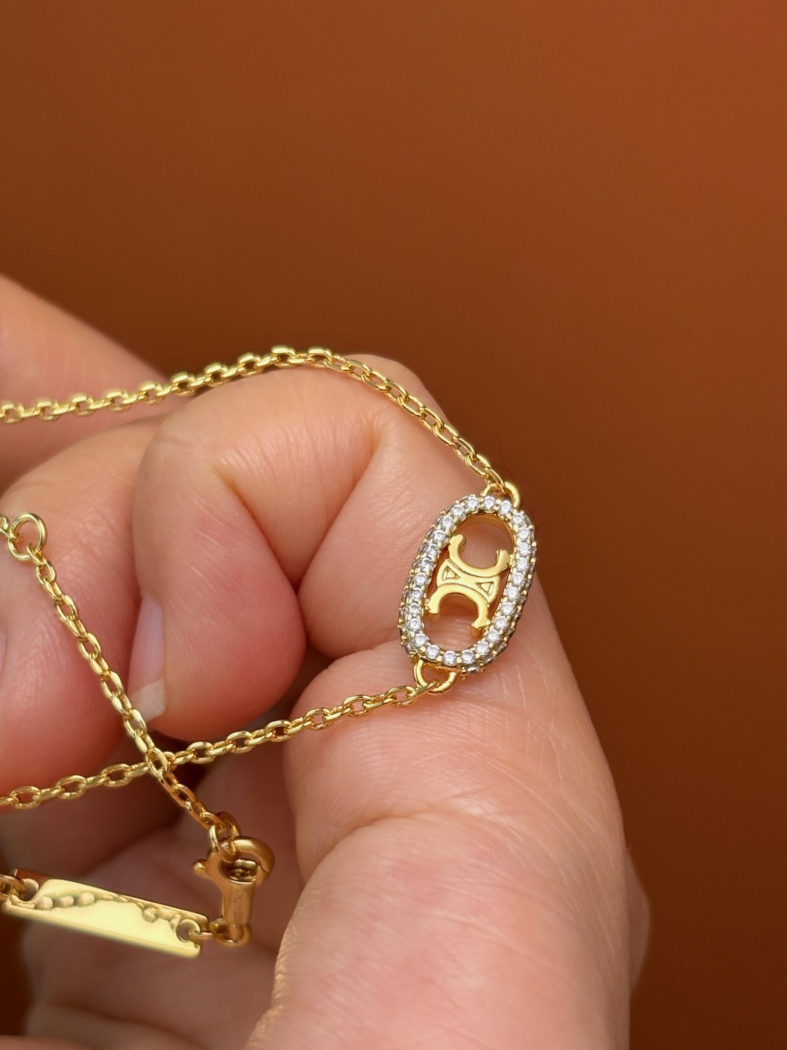 Celine Gold Finish Triomphe Necklace With Crystals - Elegant and Refined 4 i1733041225 8233 8