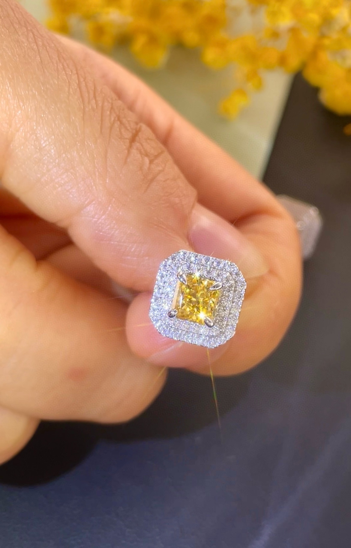 S925 Silver Yellow Diamond Stud Earrings - Radiant Cut, Sparkling Jewelry 4 i1737617568 2228 0