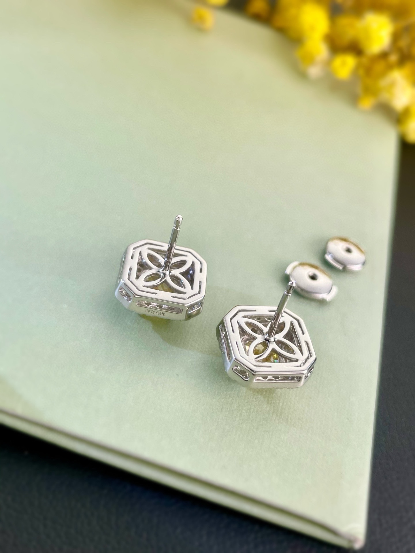 S925 Silver Yellow Diamond Stud Earrings - Radiant Cut, Sparkling Jewelry 6 i1737617568 6167 3
