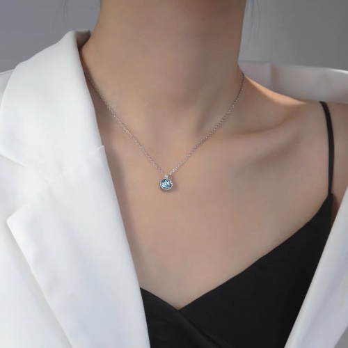 Elegant S925 Silver Necklace with 1.84CT Sea Blue Diamond Pendant 1 Elegant S925 Silver Necklace with 1.84CT Sea Blue Diamond Pendant