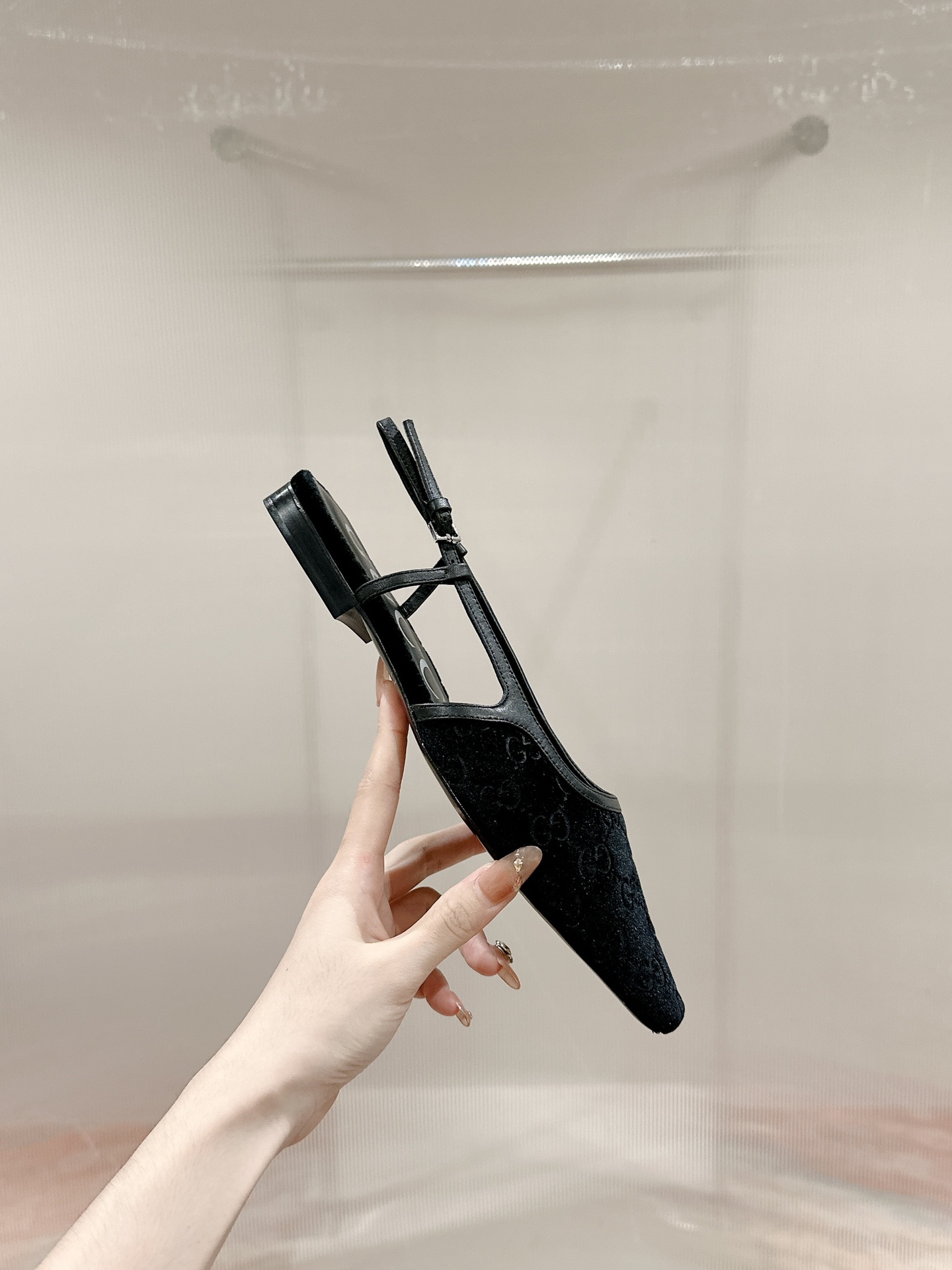 Gucci Women's Pointed Toe Slingback Velvet Ballet Flats with Metal Heel