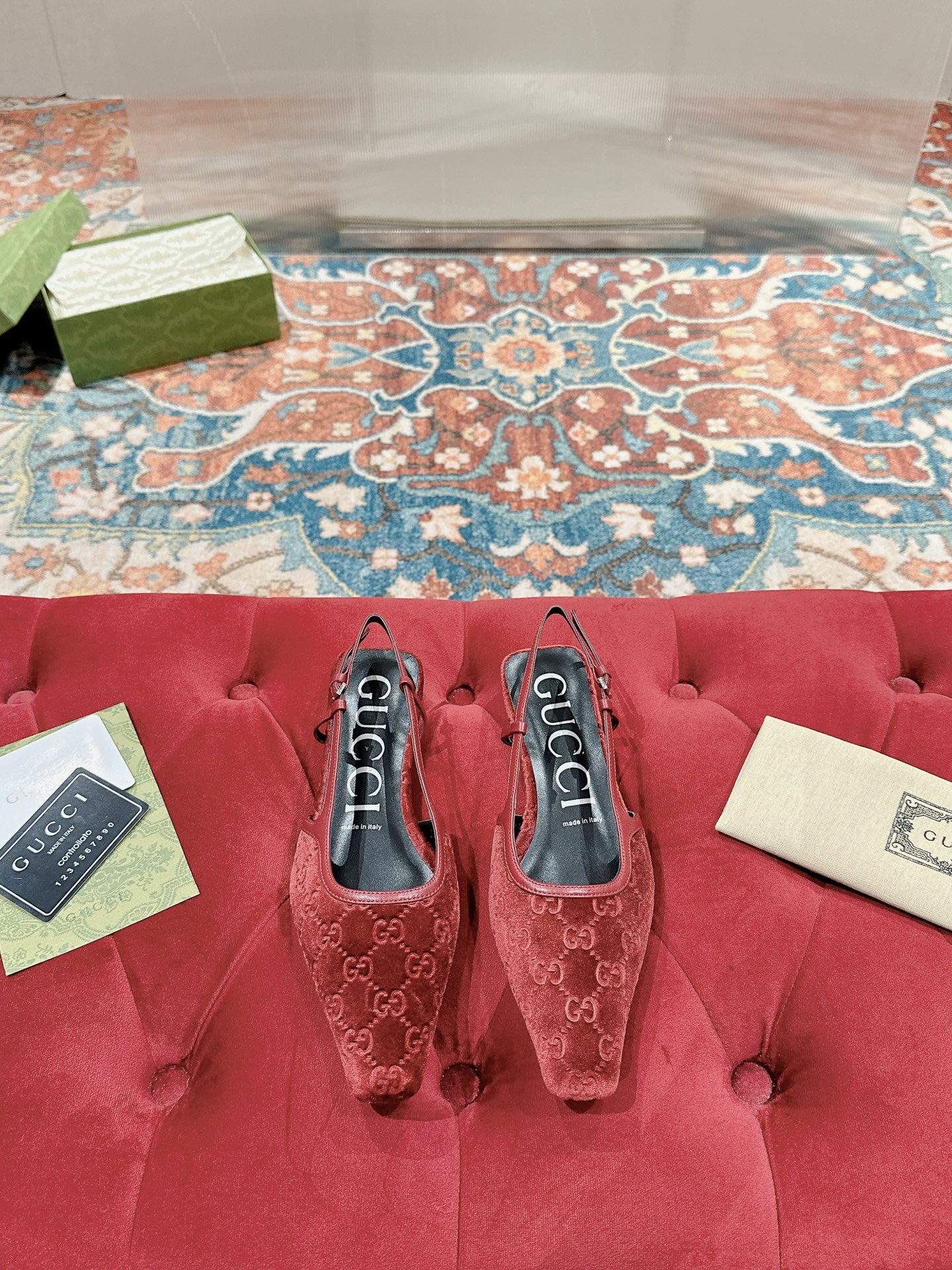 Gucci Women's Pointed-Toe Slingback with Double G Velvet, Red 4 i1719041669 2555 0