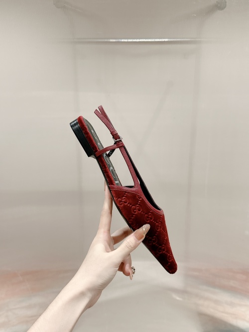 Gucci Women's Pointed-Toe Slingback with Double G Velvet, Red 3 Gucci Women's Pointed-Toe Slingback with Double G Velvet, Red