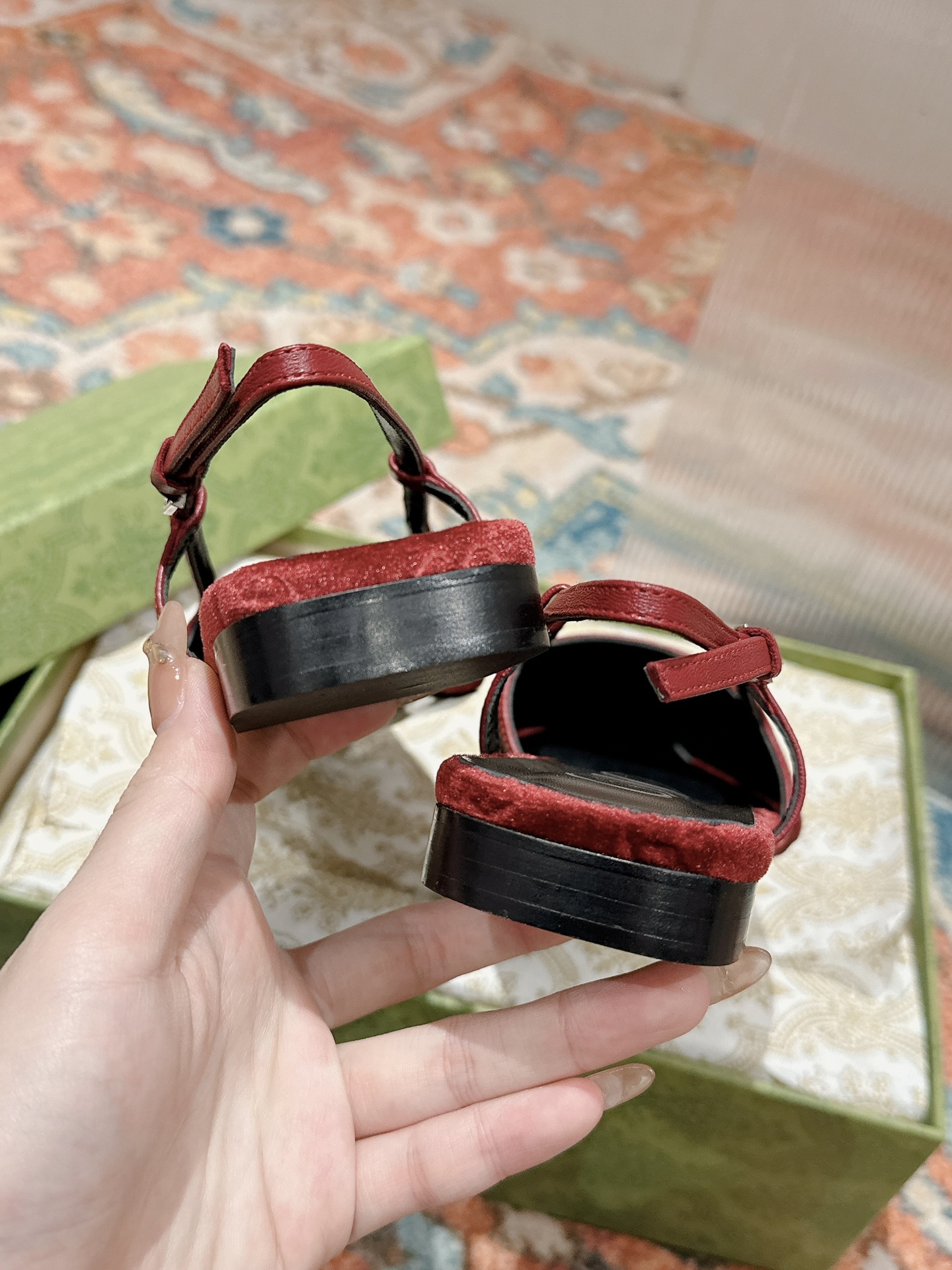 Gucci Women's Pointed-Toe Slingback with Double G Velvet, Red 8 i1719041670 4624 0