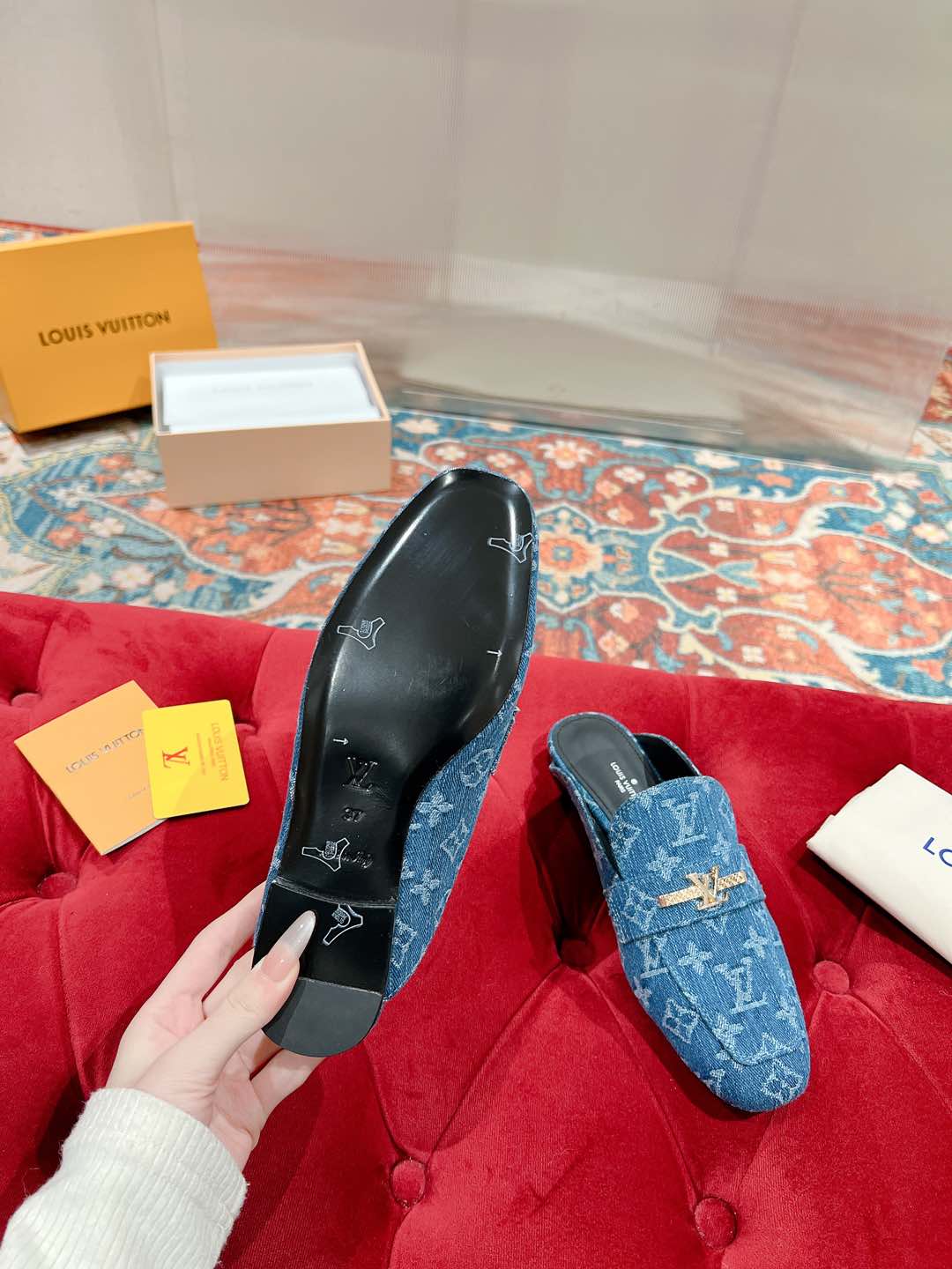 Louis Vuitton Denim Monogram Mules with Gold-Tone Hardware 9 i1735070412349 1498 0 5