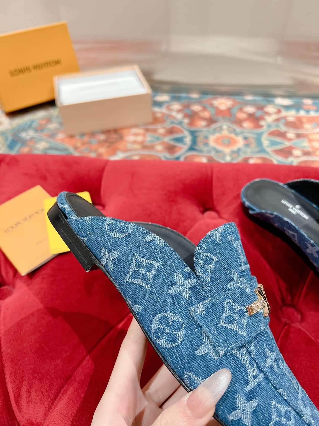 Louis Vuitton Denim Monogram Mules with Gold-Tone Hardware 10 i1735070412756 1256 0 4