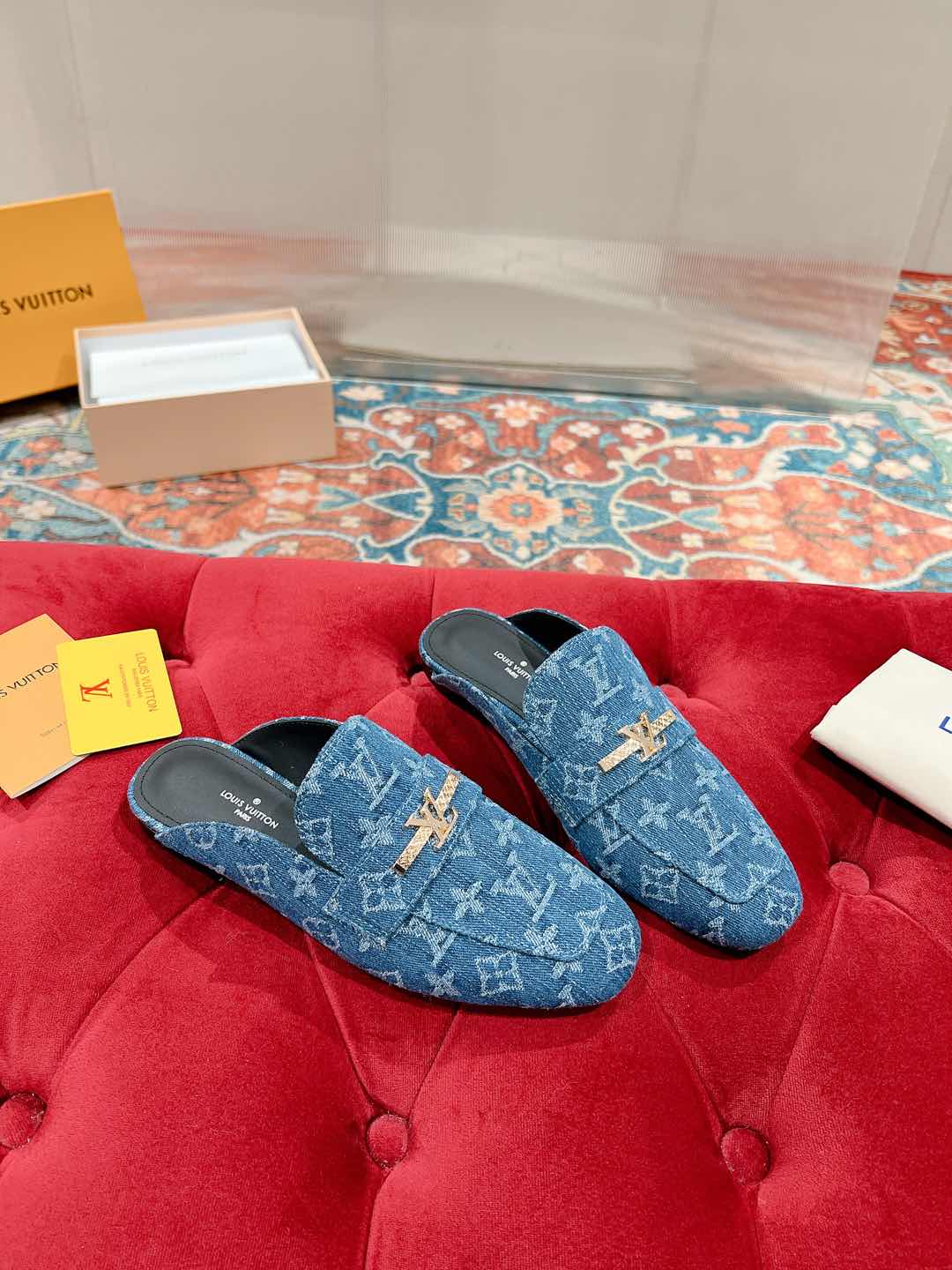 Louis Vuitton Denim Monogram Mules with Gold-Tone Hardware 5 i1735070412843 7246 0 1