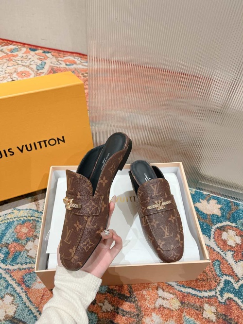 Louis Vuitton Women's Brown Leather Mules with Iconic LV Monogram 7 Louis Vuitton Women's Brown Leather Mules with Iconic LV Monogram