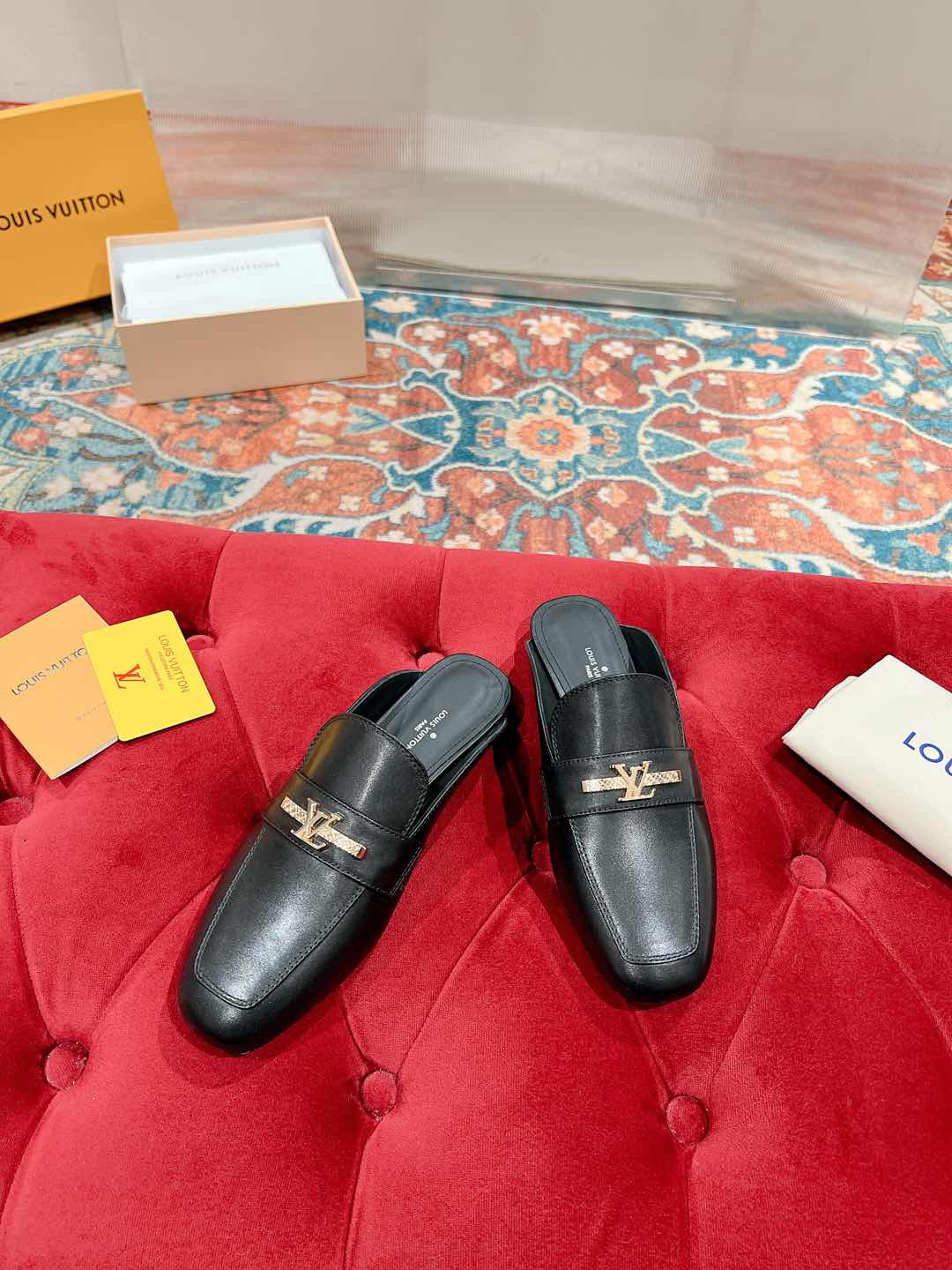 Louis Vuitton Women's Leather Mules: Elegant Black Loafers with LV Logo 6 i1735070669321 8393 0 1