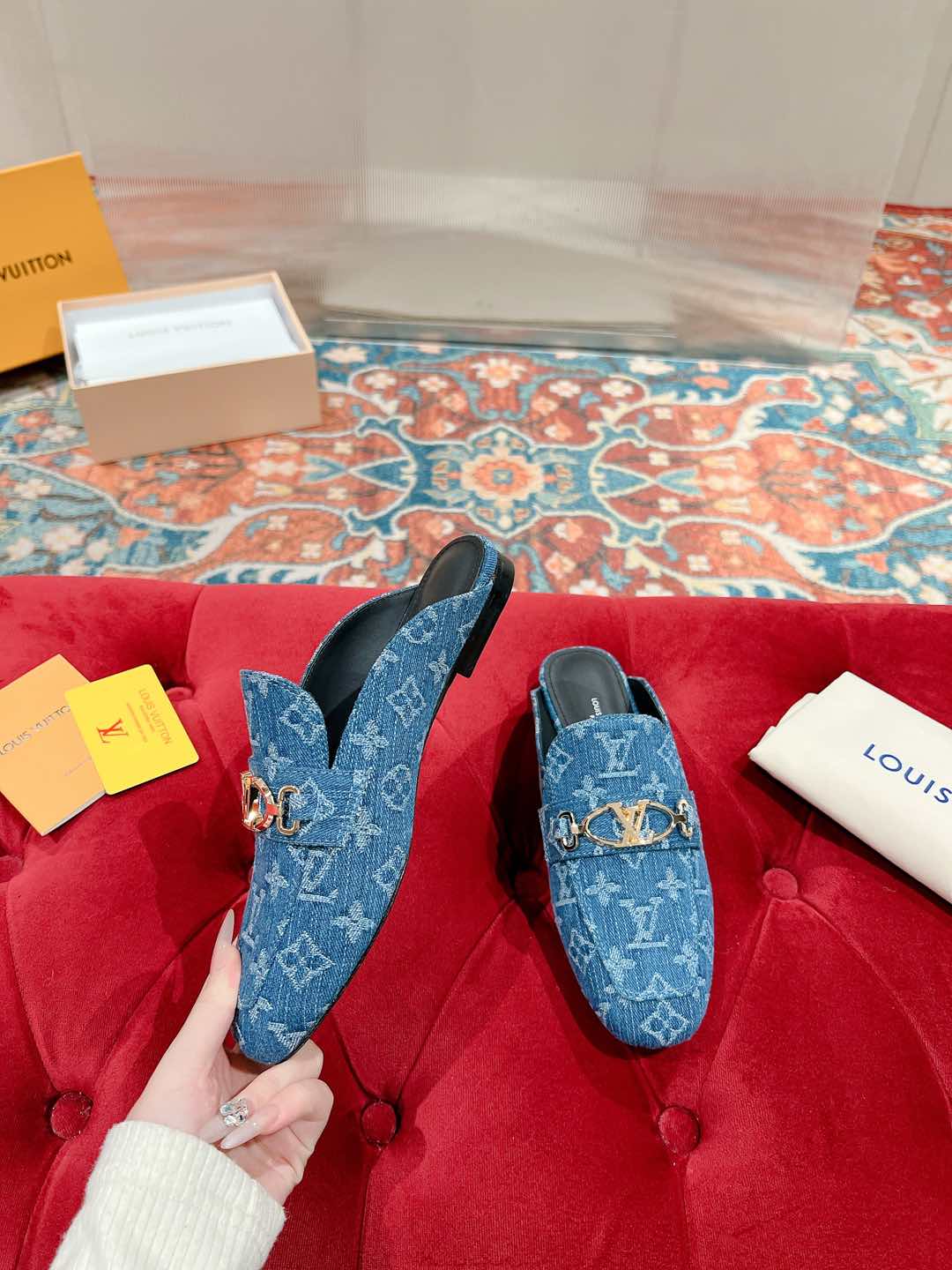 Louis Vuitton Denim Monogram Mules with Gold-Tone Hardware 5 i1735070930038 7323 0 1