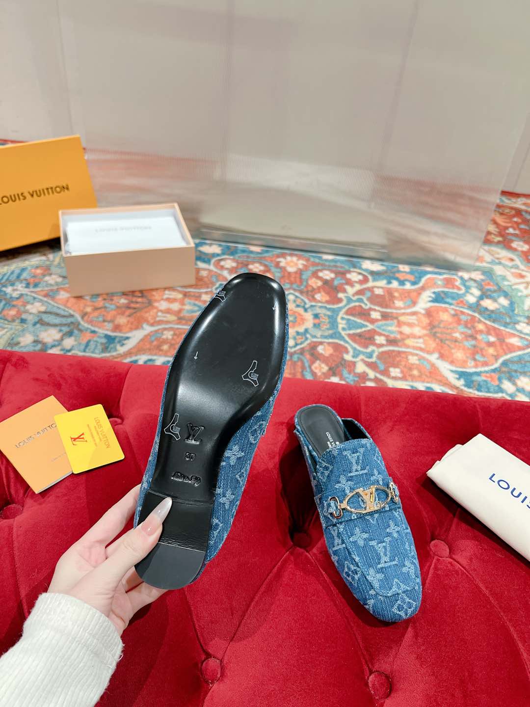 Louis Vuitton Denim Monogram Mules with Gold-Tone Hardware 9 i1735070930191 5438 0 5