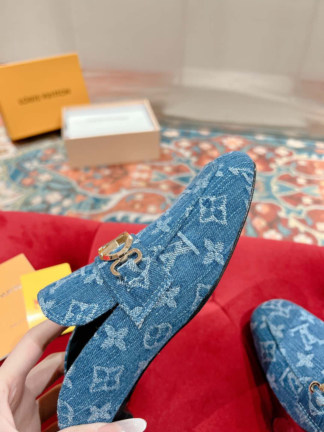 Louis Vuitton Denim Monogram Mules with Gold-Tone Hardware 8 i1735070930616 8988 0 3