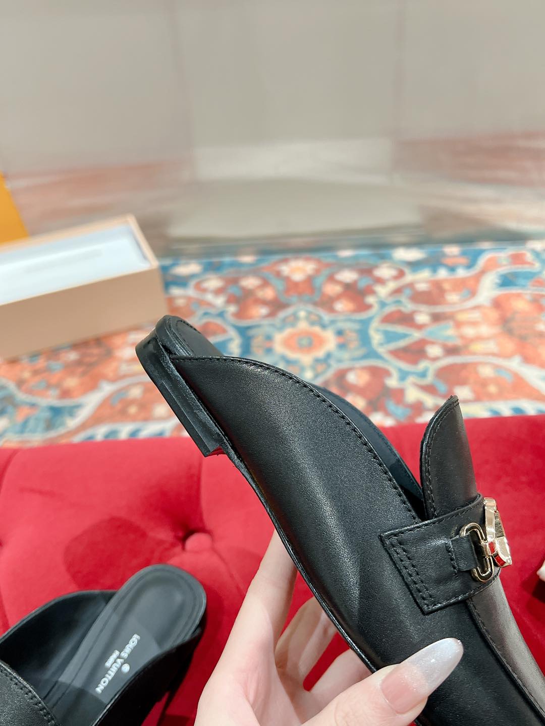 Louis Vuitton Black Leather Mule with Gold-Tone Chain Detail 10 i1735071031734 5035 0 4