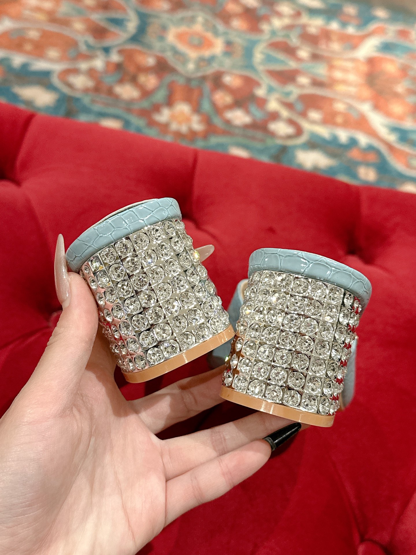 Miu Miu 2025SS Mules Leather Heeled Sandals for Women, Light Blue, Size 35-39 10 i1741416605247 811 0 7