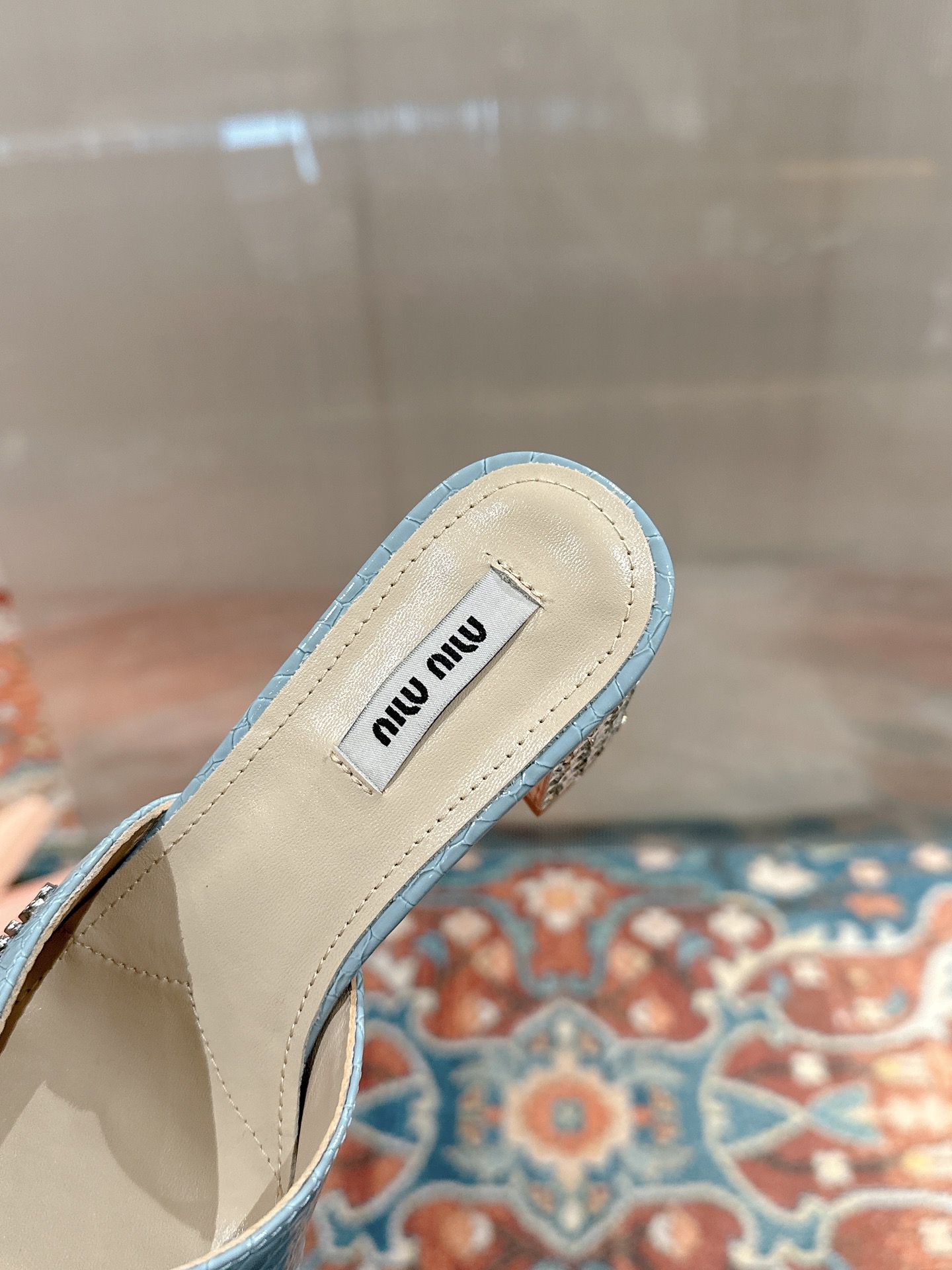 Miu Miu 2025SS Mules Leather Heeled Sandals for Women, Light Blue, Size 35-39 7 i1741416605330 6292 0 6