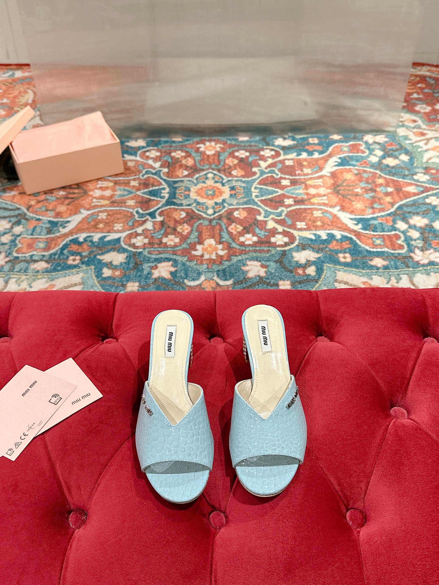 Miu Miu 2025SS Mules Leather Heeled Sandals for Women, Light Blue, Size 35-39 3 i1741416606401 7767 0 0