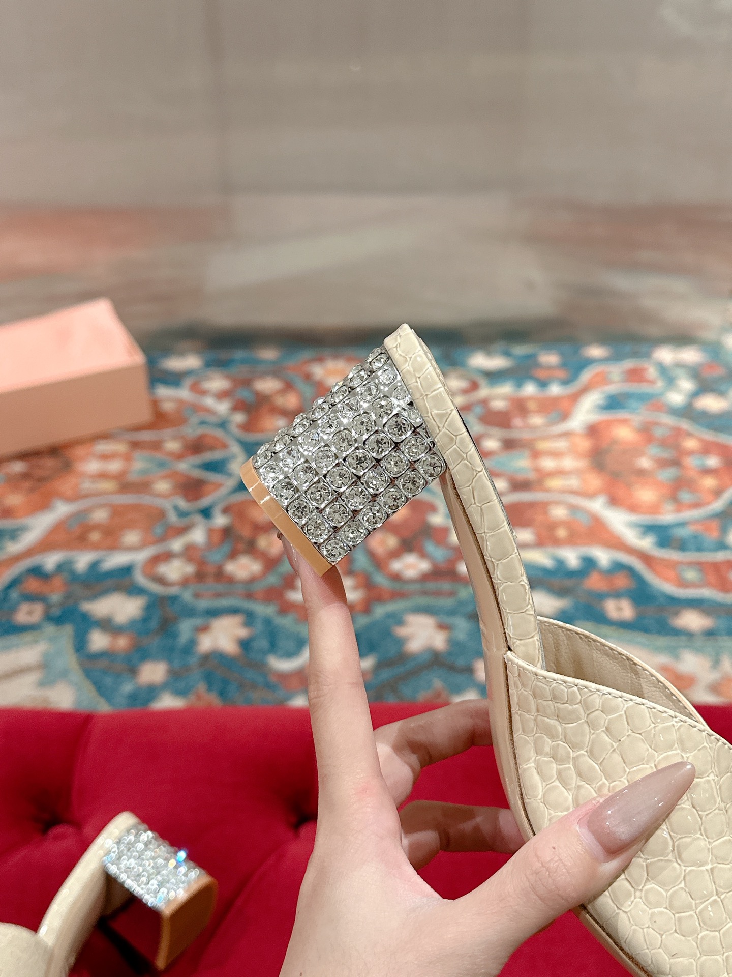 Miu Miu Women's Embellished Heel Leather Mules Slides Sandals 9 i1741416651566 7200 0 6