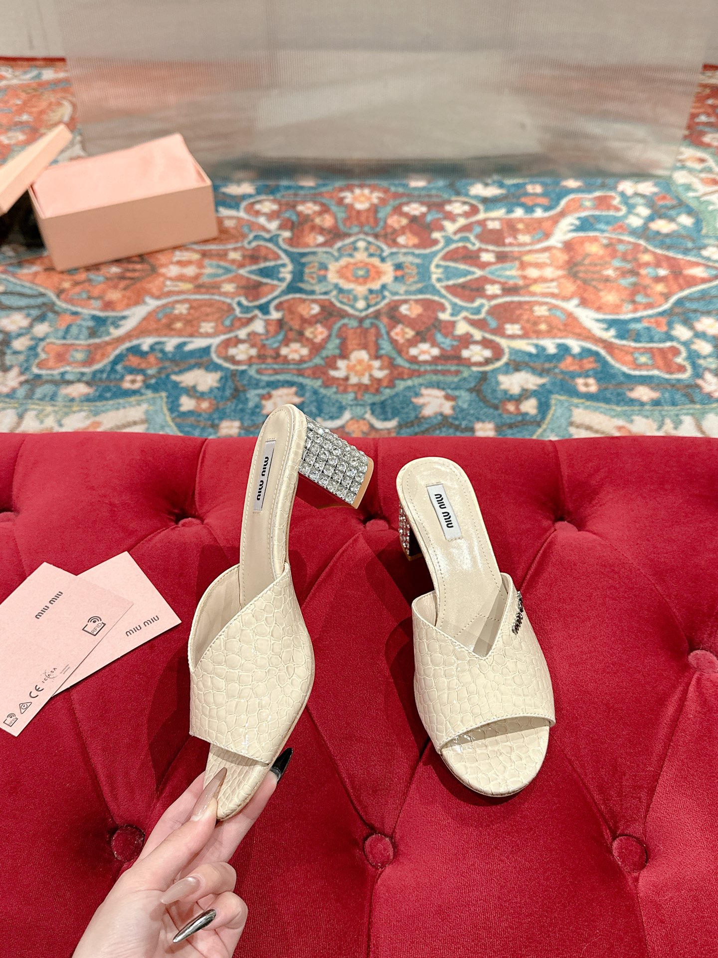 Miu Miu Women's Embellished Heel Leather Mules Slides Sandals 5 i1741416651687 1674 0 2