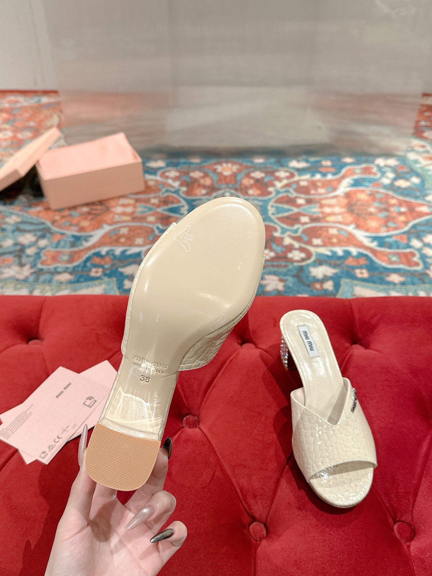 Miu Miu Women's Embellished Heel Leather Mules Slides Sandals 10 i1741416653415 7962 0 8