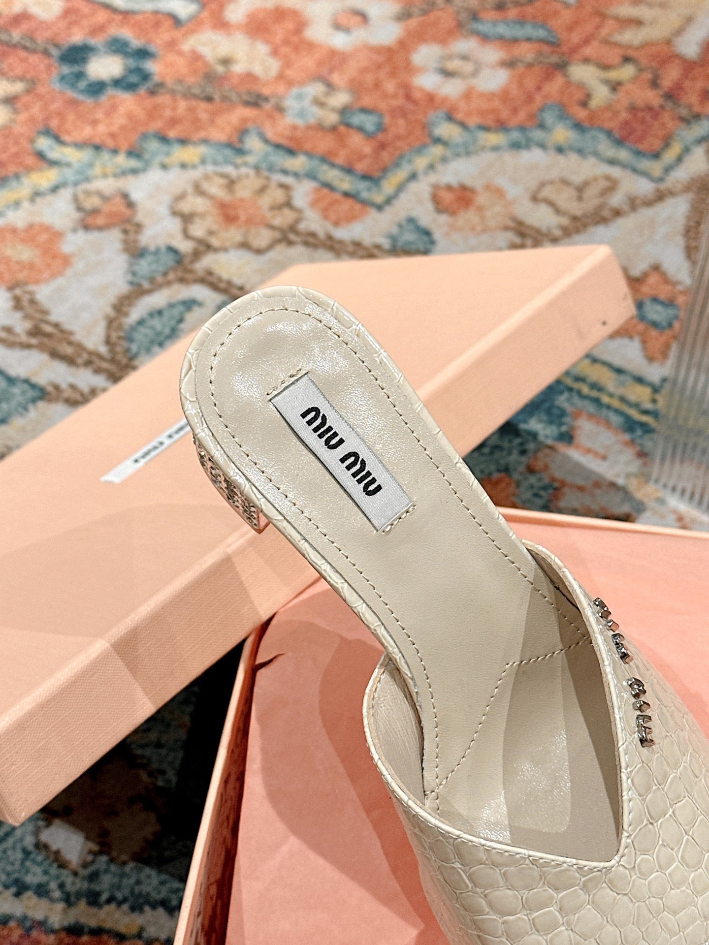 Miu Miu Women's Embellished Heel Leather Mules Slides Sandals 8 i1741416653575 2620 0 7