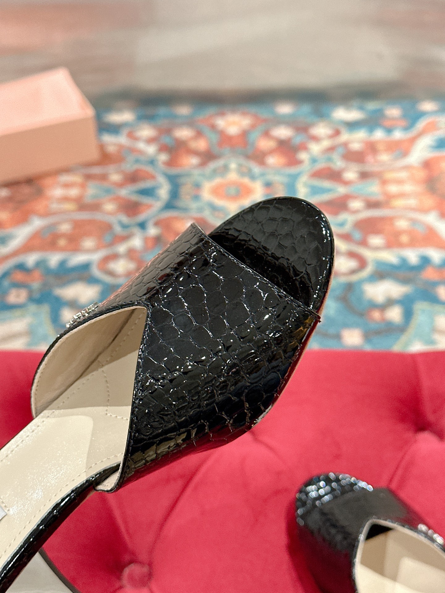 Miu Miu Black Patent Leather Heeled Mules with Crystal Embellishments 10 i1741416774850 2741 0 7