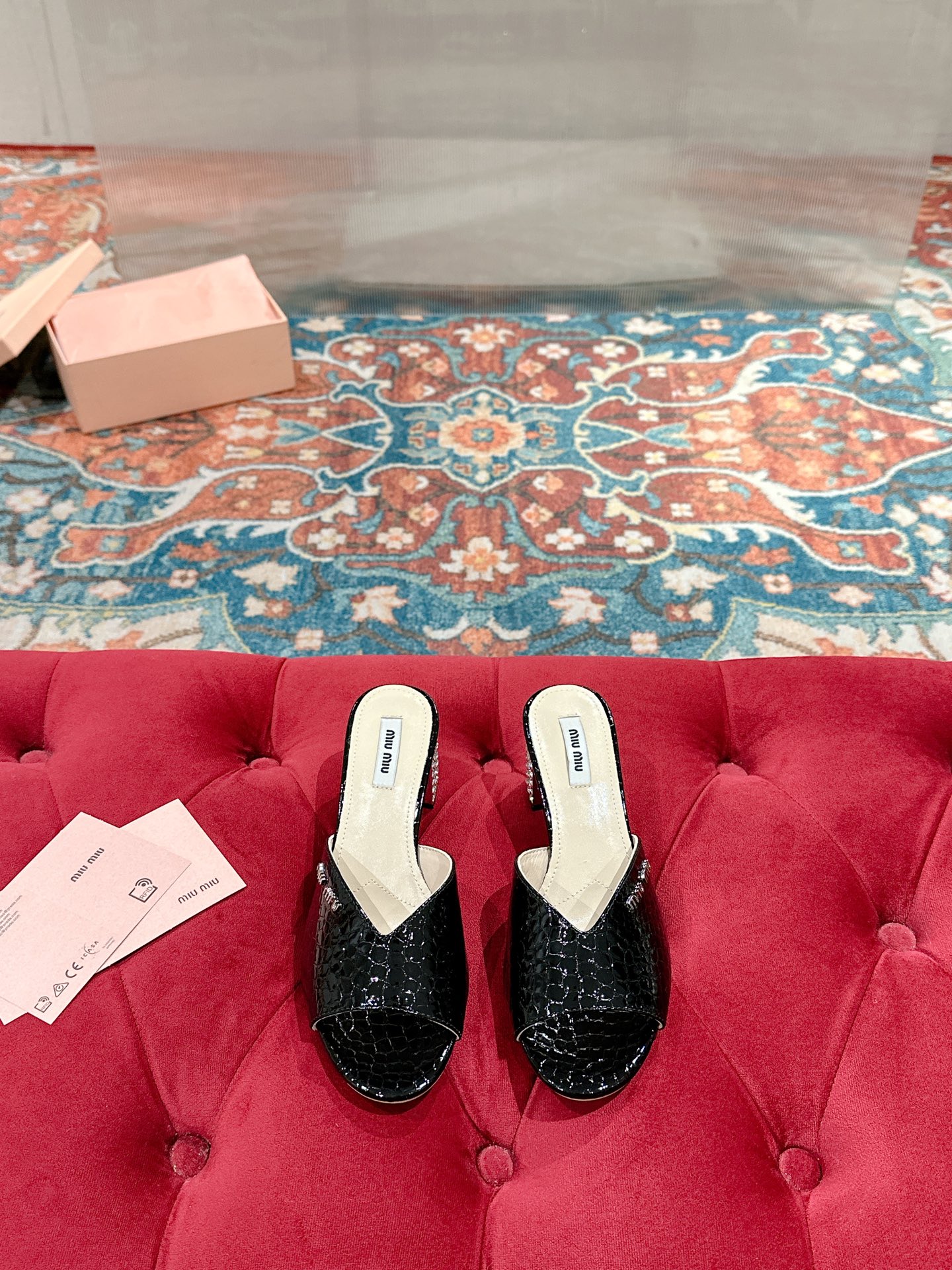 Miu Miu Black Patent Leather Heeled Mules with Crystal Embellishments 3 i1741416776629 8679 0 0