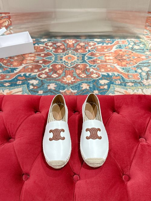 CELINE Women's White Triomphe Espadrille Flats, Classic Style, Sizes 35-39 1 CELINE Women's White Triomphe Espadrille Flats, Classic Style, Sizes 35-39