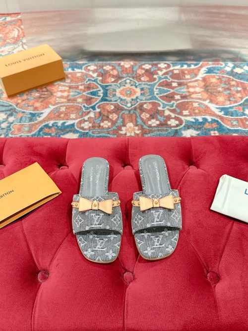 Louis Vuitton Denim Kitten Heel Sandals with Bow Accent - Size 35-39 1 Louis Vuitton Denim Kitten Heel Sandals with Bow Accent - Size 35-39