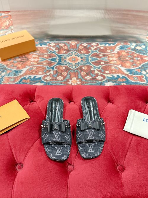 Louis Vuitton Denim Monogram Kitten Heel Slides Sandals Shoes Size 35-39 1 Louis Vuitton Denim Monogram Kitten Heel Slides Sandals Shoes Size 35-39